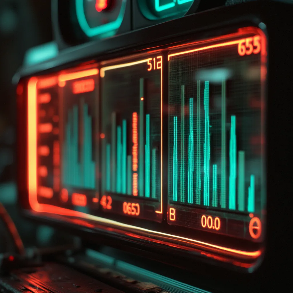 Dashboard retro com gráficos coloridos